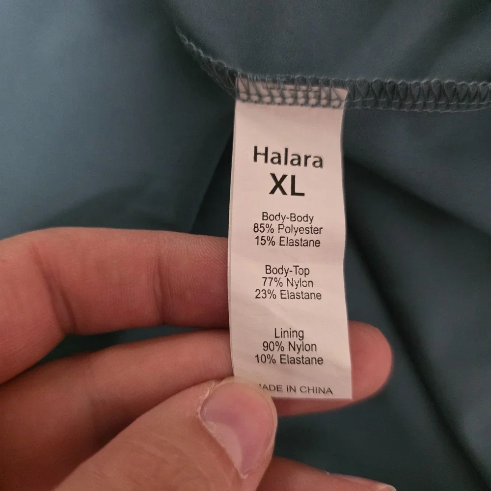 Halara Breezeful Dress Size XL Built in Bra Hi Low Crossover Midi Stretch Blue